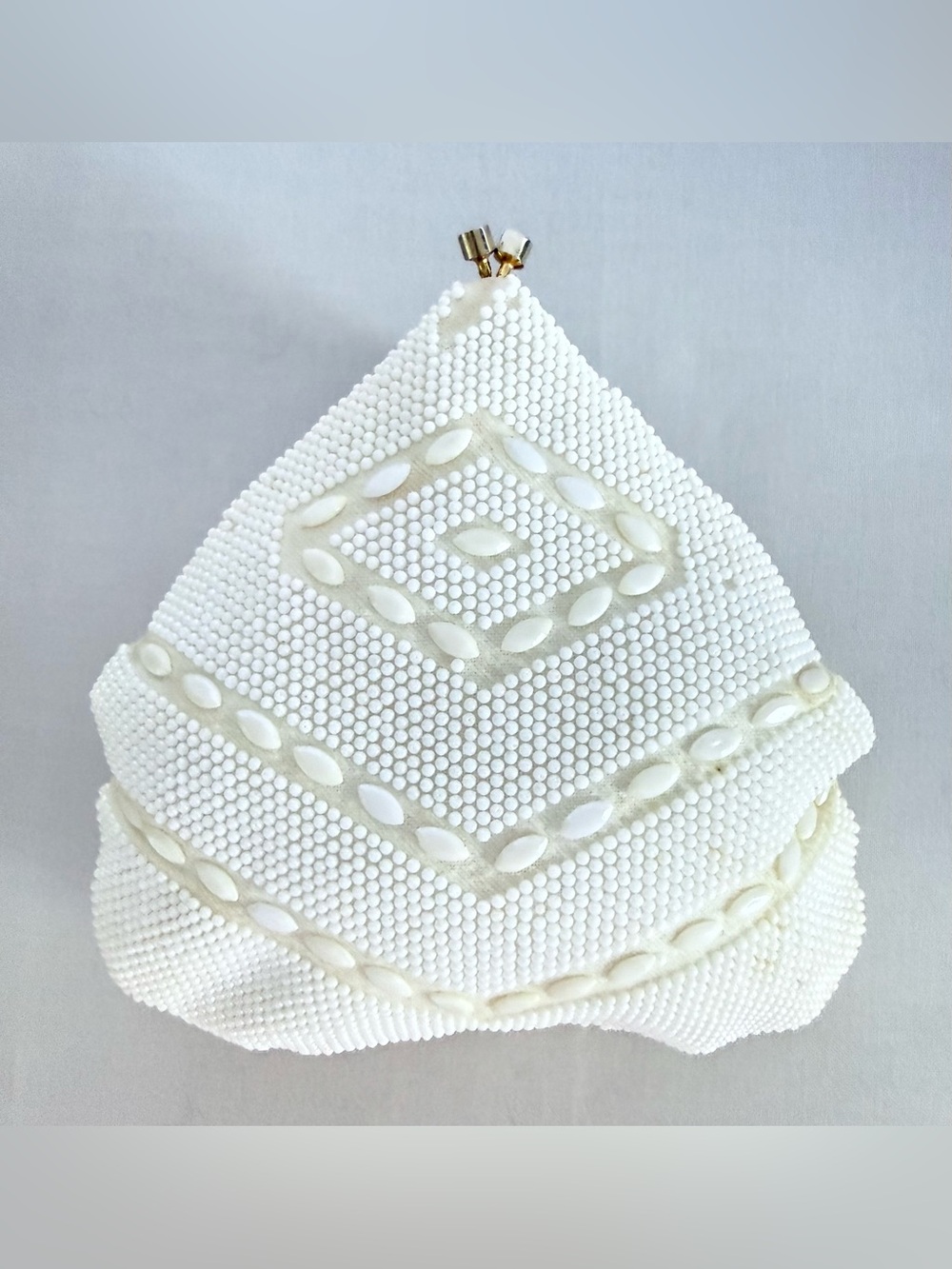Vintage 1960s Hong Kong White Beaded Evening Bag Clutch Purse
